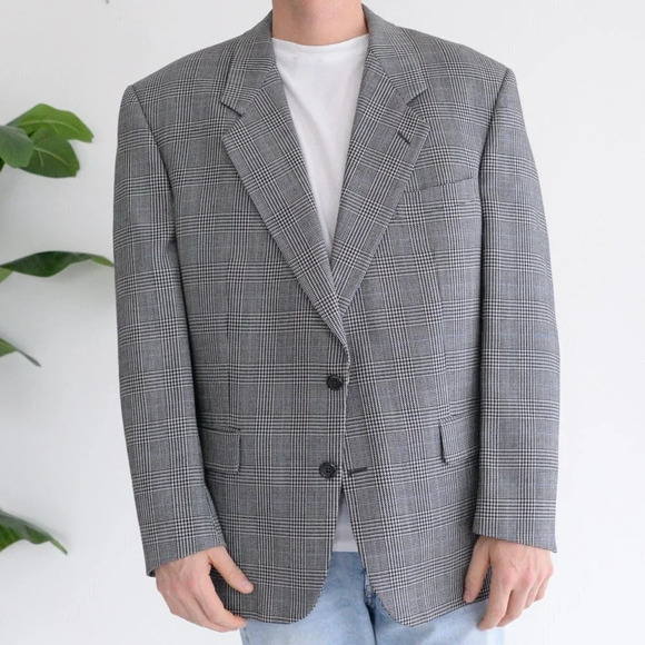 Savile Row 100% Wool Plaid Sport Jacket Blazer ~Grey/Black ~See Measurements Pic - Picture 2 of 16